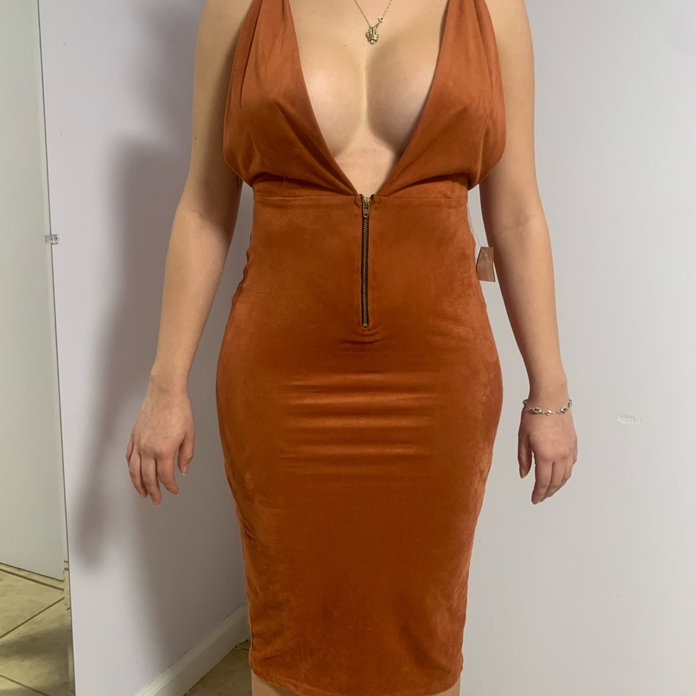Polyester medium size orange rust cross back dress - Picture 1 of 4